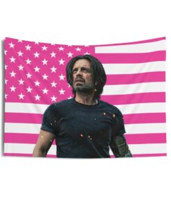 Bucky Barnes Tapestries, Winter Soldier (Bucky Barnes) Pink Flag, Sebastian Stan as Bucky Indoor Wall Tapestries