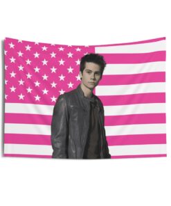 Stiles Stilinski Tapestries, Stiles Stilinski Pink Flag, Dylan O'Brien Indoor Wall Tapestries
