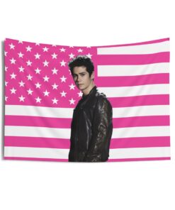 Dylan O'Brien as Stiles Stilinski leather jacket Tapestries, Stiles Stilinski Pink Flag, Dylan O'Brien
