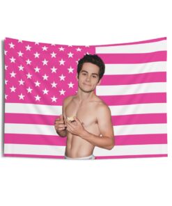 Dylan O'Brien Shirtless Tapestries, Dylan O'Brien Pink Flag, Dylan O'Brien Indoor Wall Tapestries