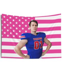 Nicholas Galitzine as high school football player Jeff Tapestries, Nicholas Galitzine Pink Flag, Nicholas Galitzine Indoor Wall Tapestries