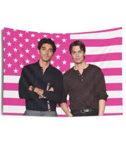Taylor Zakhar Perez and Nicholas Galitzine fan event Tapestries, Nicholas Galitzine Pink Flag, Taylor Zakhar Perez Indoor Wall Tapestries