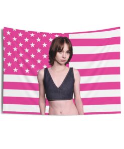 Emma Myers bold denim Tapestries, Emma Myers Pink Flag,