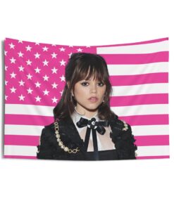 Jenna Ortega Tapestries, Jenna Ortega Pink Flag, Jenna Ortega Indoor Wall Tapestries