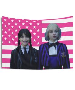 Body-swapped Jenna Ortega and Emma Myers Tapestries, Jenna Ortega Pink Flag, Emma Myers Tapestries