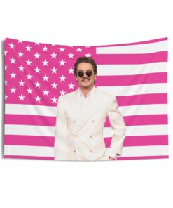 Pedro Pascal White Suit 2025 Tapestries, Pedro Pascal Pink Flag, Pedro Pascal Indoor Wall Tapestries