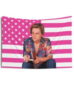 Leonardo DiCaprio as Romeo wearing iconic Hawaiian shirts Tapestries, Leonardo DiCaprio Pink Flag, Leonardo DiCaprio Indoor Wall Tapestries