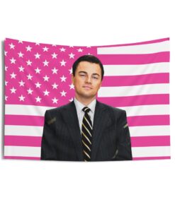 Leonardo DiCaprio as Jordan Belfort Tapestries, Leonardo DiCaprio Pink Flag, Leonardo DiCaprio Indoor Wall Tapestries