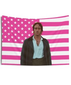 Mr. Darcy in a misty landscape Tapestries, Matthew Macfadyen Pink Flag, Mr. Darcy Indoor Wall Tapestries