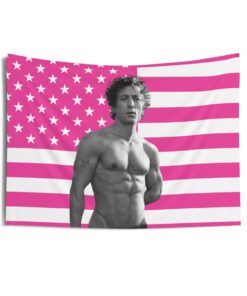 Jeremy Allen White muscular physique Tapestries, Jeremy Allen White Pink Flag, Jeremy Allen White Indoor Wall Tapestries