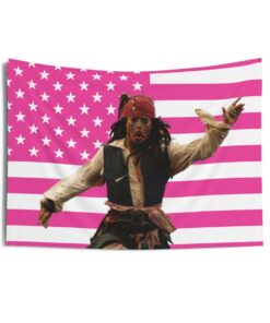 Jack Sparrow Running Tapestries, Jack Sparrow Pink Flag, Johnny Depp Indoor Wall Tapestries