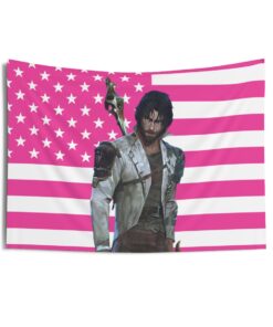 Arcane Bearded Jayce Pink US Flag Tapestries, Jayce Talis (Arcane) Indoor Wall Tapestries