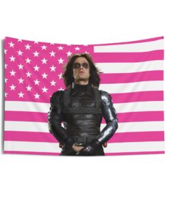 The Winter Soldier Tapestries, Winter Soldier (Bucky Barnes) Pink Flag, Sebastian Stan as Bucky Indoor Wall Tapestries