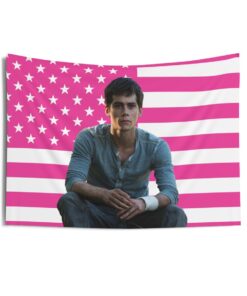 Thomas Blue Shirt (Dylan O'Brien) Tapestries, Dylan O'Brien Pink Flag, Dylan O'Brien Indoor Wall Tapestries