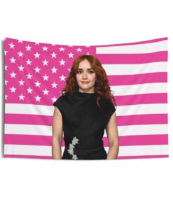 Olivia Cooke Black Dress Tapestries, Olivia Cooke Pink Flag, Olivia Cooke Indoor Wall Tapestries
