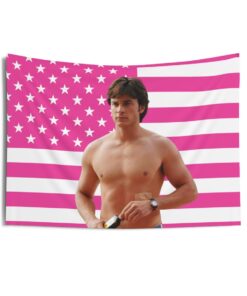 Tom Welling Shirtless Tapestries, Tom Welling Pink Flag, Tom Welling as Clark Indoor Wall Tapestries